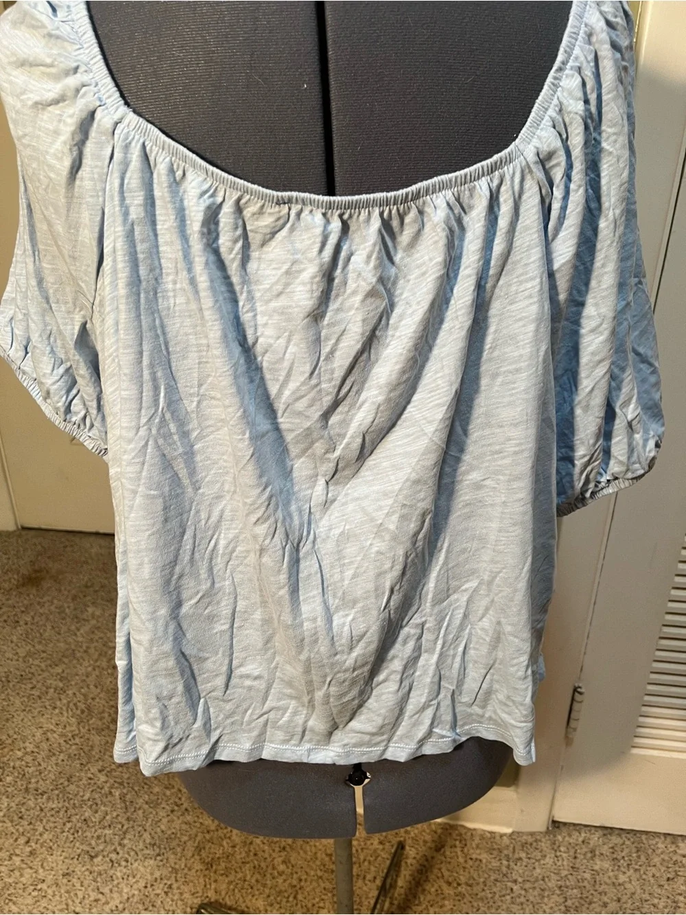 Old Navy Women’s Plus Size 3X Slub-Knit Jersey Square Neck Puff Sleeve Top Blue